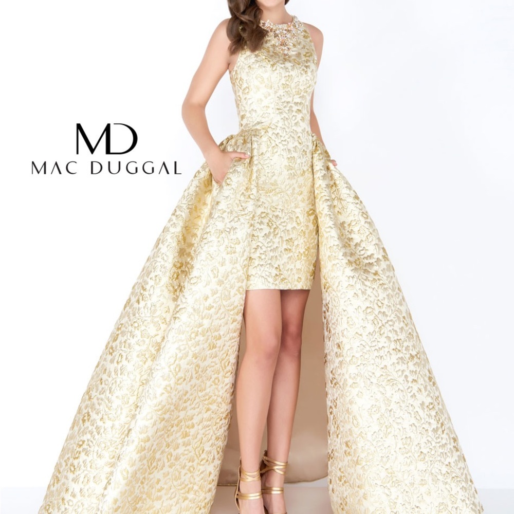 NWT MacDuggal gown with crystal beading, open back, beautiful heavy fabric